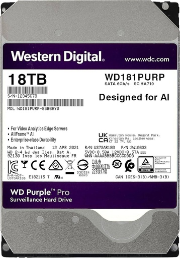 [TS-003728] WD Purple Pro WD181PURP - Disco duro - 18 TB - interno - 3.5" - SATA 6Gb/s - 7200 rpm - búfer: 512 MB