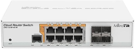 [CRS112-8P-4S-IN] MikroTik Cloud Router Switch CRS112-8P-4S-IN - Conmutador - L3 - Gestionado - 8 x 10/100/1000 (PoE) + 4 x SFP
