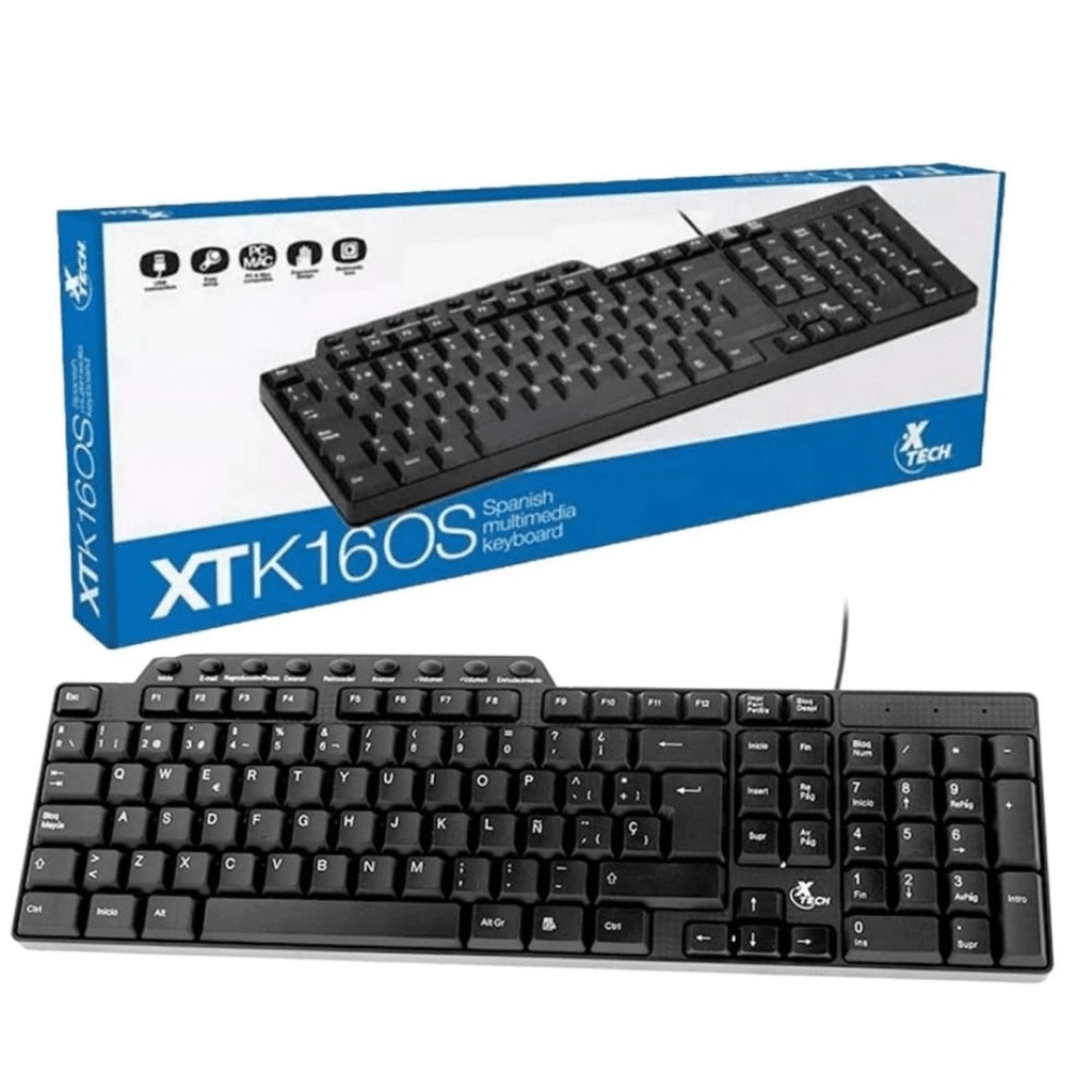 Xtech - Keyboard - Wired - Spanish - USB - Black - XTK-160S
