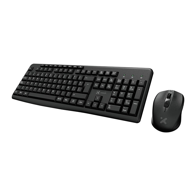Xtech - Keyboard and mouse set - Wireless - Spanish - USB - Black - 2.4 GHz - Black XTK-311S