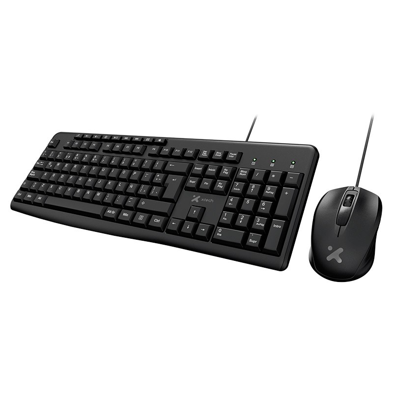 Xtech - Keyboard and mouse set - Wired - Spanish - USB - Black - Multimedia XTK-302S