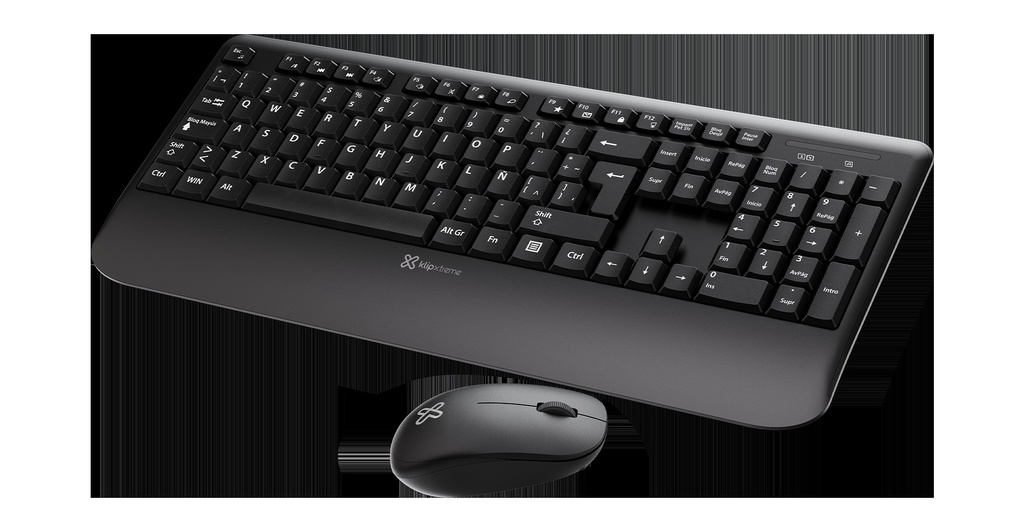 Klip Xtreme - Keyboard - Spanish - Wireless - 2.4 GHz - Black - Combo - hand rest