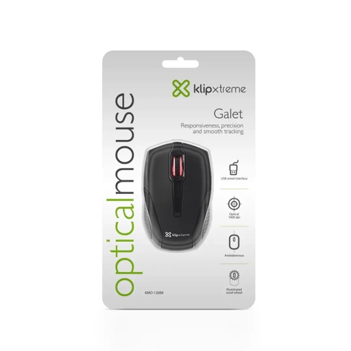 [KMO-120BK] Klip Xtreme KMO-120BK - Ratón - diestro y zurdo - óptico - 3 botones - cableado - USB - negro