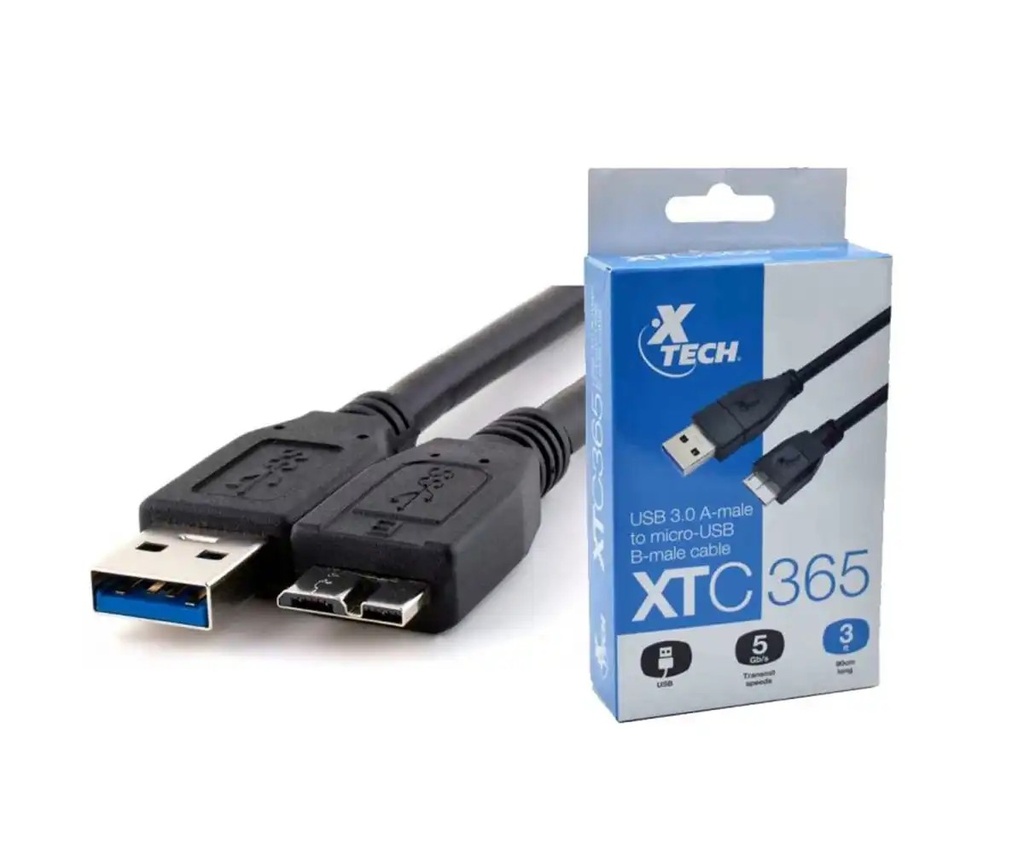 Xtech - XTC-365 - Data cable - USB to Micro USB 3.0 - 91 cm - Black - 3ft for hard drives