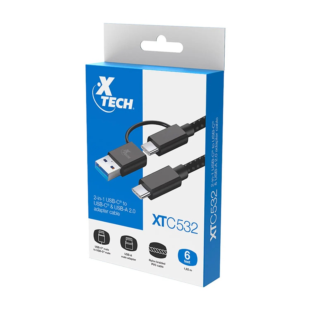 Xtech - USB cable - USB-C USB-A - USB Type C - 1.82 m - 2 in one braided XTC-532