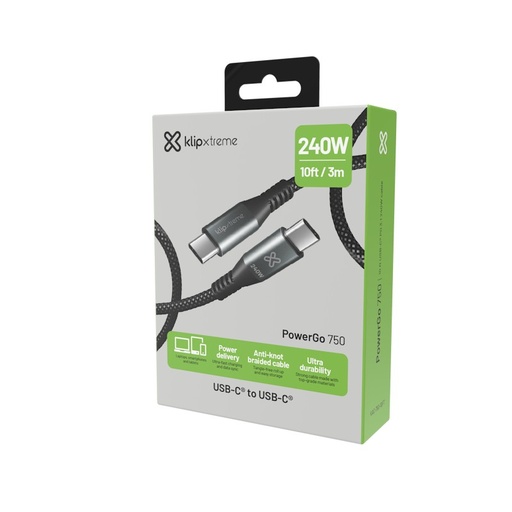 [KAC-750-10FT] Klip Xtreme - USB cable - 24 pin USB-C - 3 m - Black - 240W Braided Fast Charging