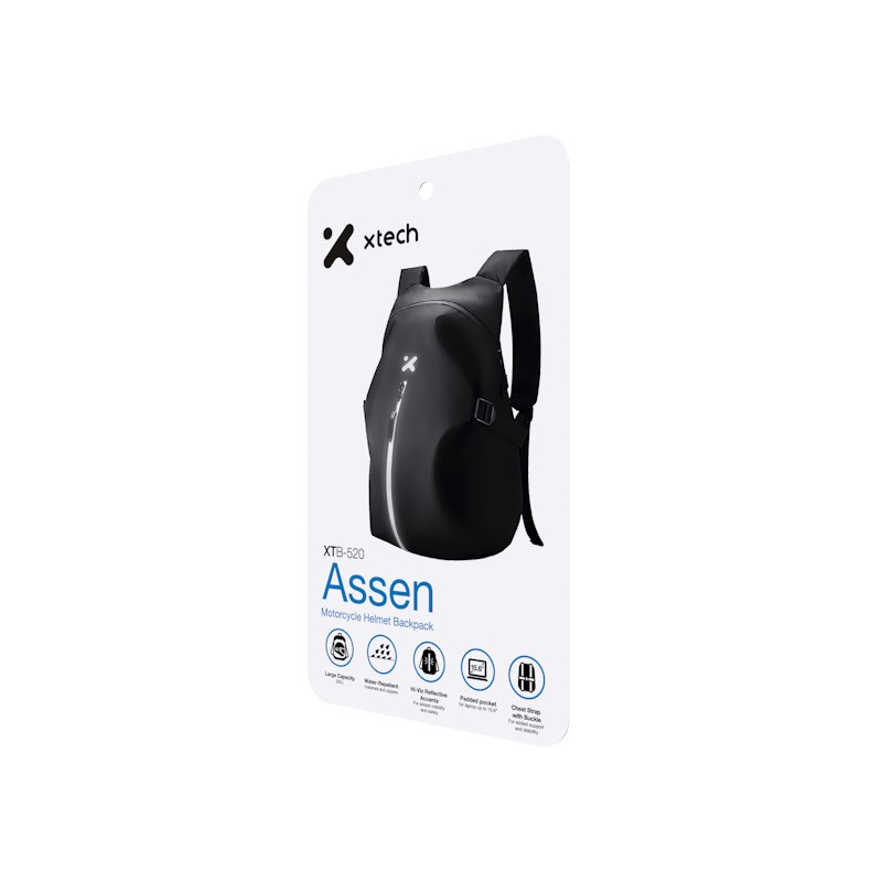 Xtech - Motorcycle Helmet Backpack - 15.6" - 900D polyester - All black - Capacity up to 35L XTB-520