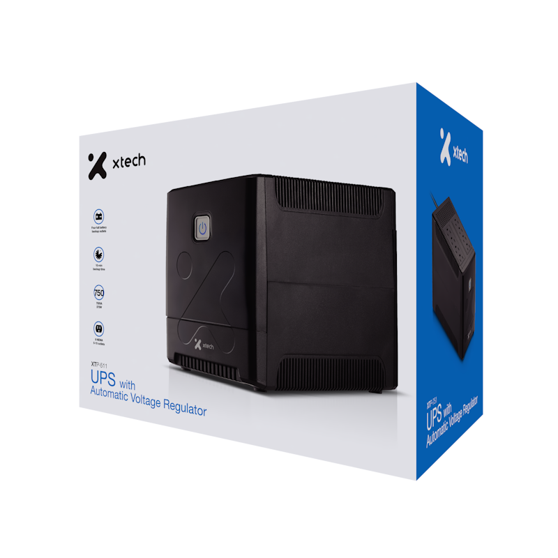Xtech - Battery backup - Line interactive - 375 Watt - 750 VA - AC 110/120 V - 8 outlets XTP-751