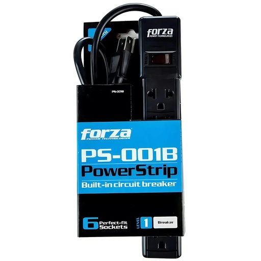 [AU140FOR02] Forza - PS Series PS-001B - Banda de potencia - CA 120-220 V - conectores de salida: 6 - negro