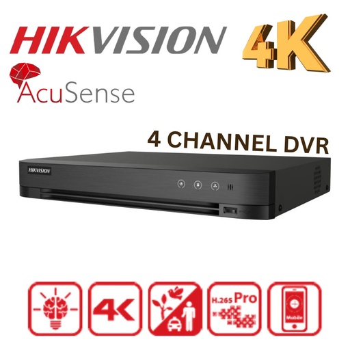 [iDS-7204HUHI-M1/XT/4A+4] Hikvision IDS-7204HUHI-M1/XT/4A+4 - DVR - 4 Channels - 5 MP - AcuSense 4E/4S Alarma