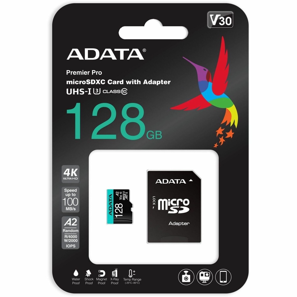 [AUSDX128GUI3V30SA2-RA1] MICRO SD ADATA 128GB PREMIER PRO MICROSDXC/SDHC UHS-I U3 CLASS 10 V30S