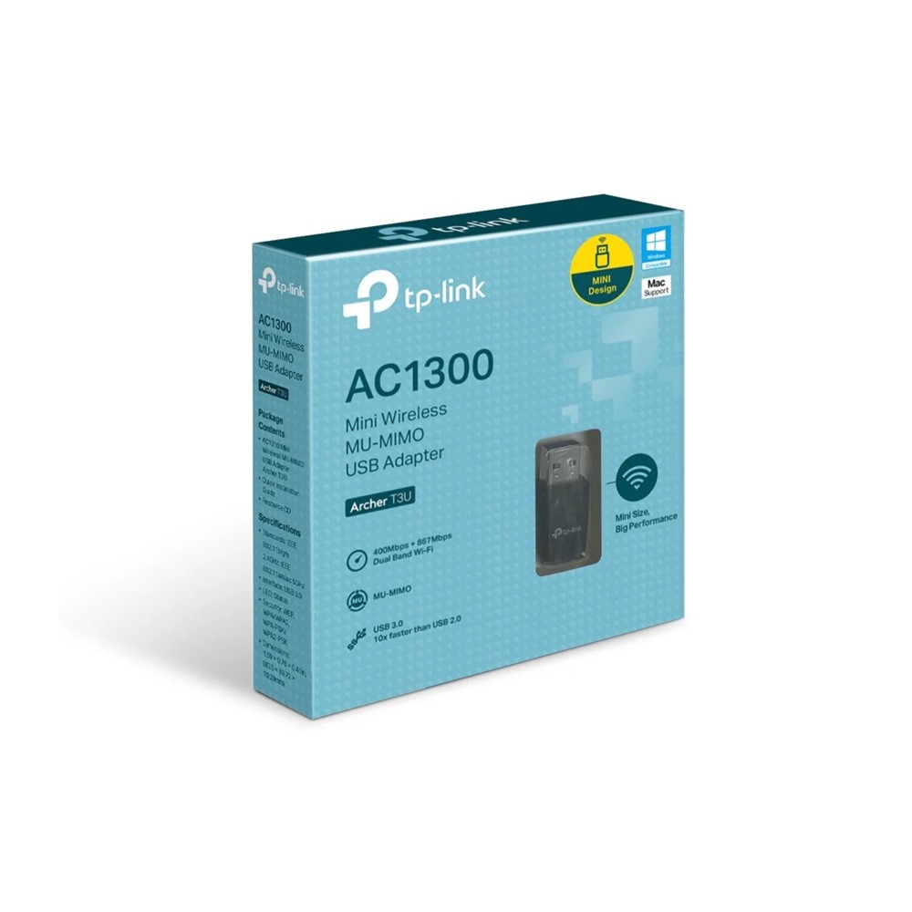 ADAPTADOR DE RED USB TP-LINK ARCHER T3U MINI AC1300 DUAL BAND 867MBPS A 5GHZ + 400MBPS A 2.4GHZ/USB