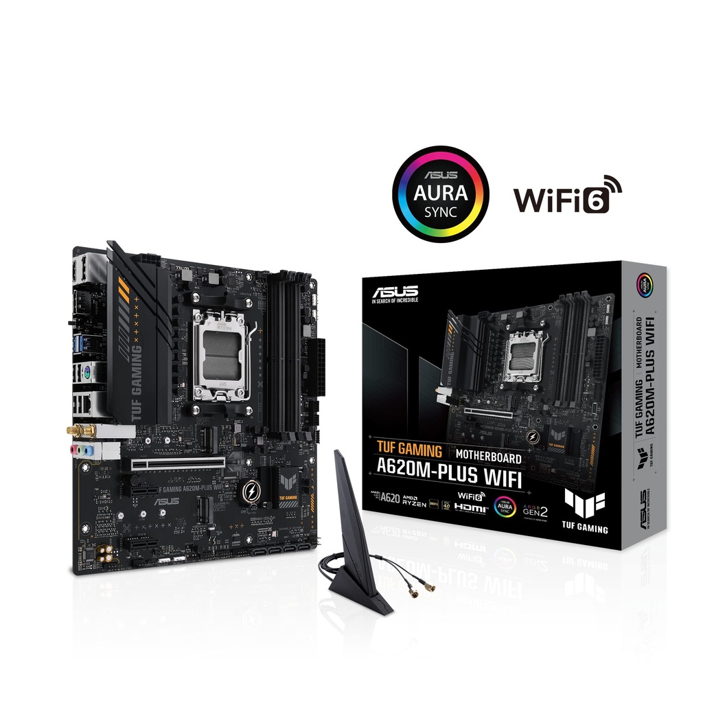 MAINBOARD ASUS TUF GAMING A620M-PLUS WIFI AM5 DDR5 WIFI 6 BT V5.3 AURA SYNC RGB