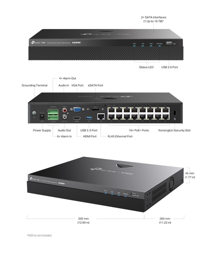 [VIGINVR2016H-16MP] GRABADORA/TPLINK VIGI NVR2016H-16MP/ 168 CANALES POE /H.265 PLUS/ONVIF/SOPORTA HASTA 20TB/140W POE