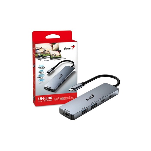 [31240003400] HUB GENIUS UH-500 USB-C A 5 PUERTOS /USB-A (2) /USB-C (1) /HDMI (1) /PD CARGA (1) /WIN 10/11 /MAC