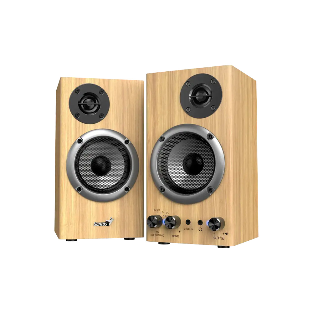 PARLANTE GENIUS/SP-HF520BT 2.0 COLOR MADERA /BT 5.3 /RMS 20W /SONIDO ENVOLVENTE 3D /FUENTE 120-24