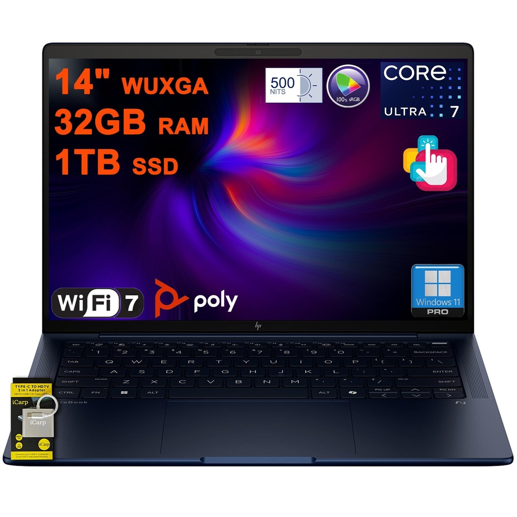 COMPUTADOR/HPINC ELITEBOOK X G1I/U7 258V/1TB SSD/32GB LPDDR5X 8533/14INCH WUXGA/W11 PRO/1Y