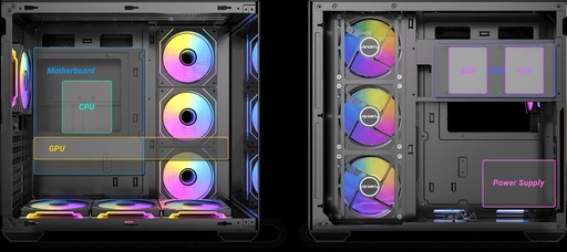 [CXMIRROR-B] CASE ANTEC/CX MIRROR MID TOWER ARGB 3X120MM BOTTOM 3X120MM RIGHT SIDE 1X120MM REAR