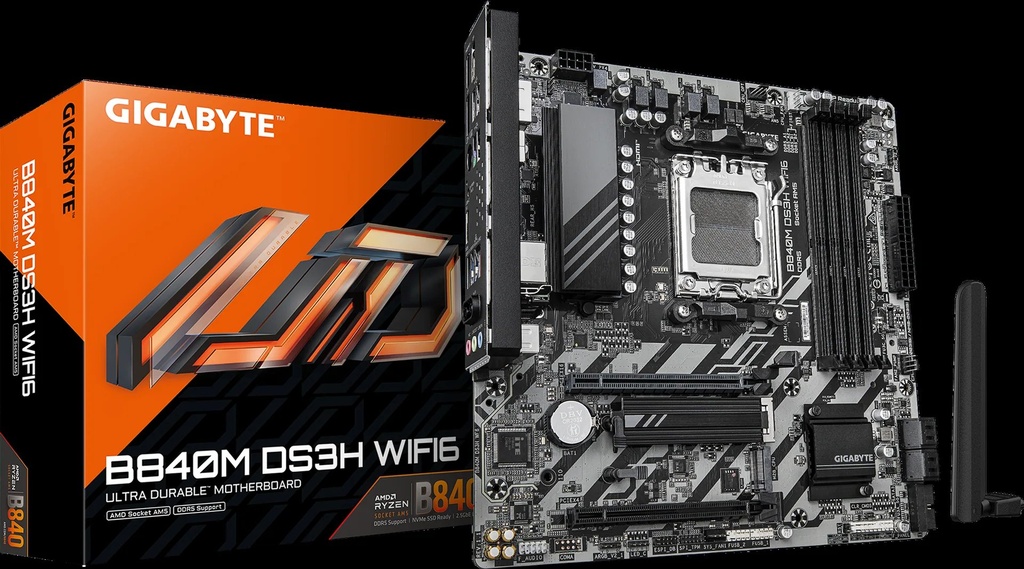 MAINBOARD GIGABYTE/B840M DS3HP WIFI 6E BT 5.3 MICRO ATX AM5 SERIES 7000 8000 9000 DDR5