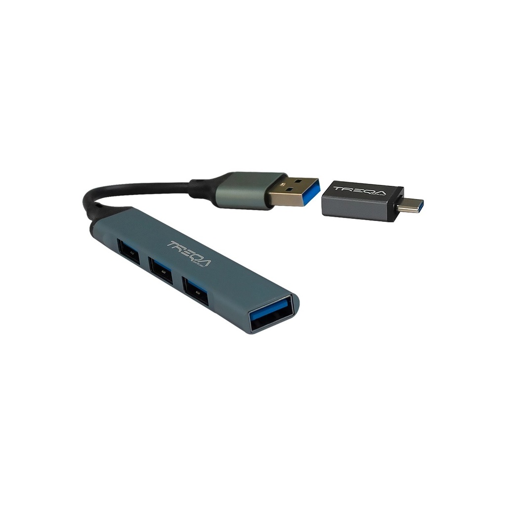HUB TREQA USB TYPE-C TO 4 PUESTOS USB3.0 SILVER