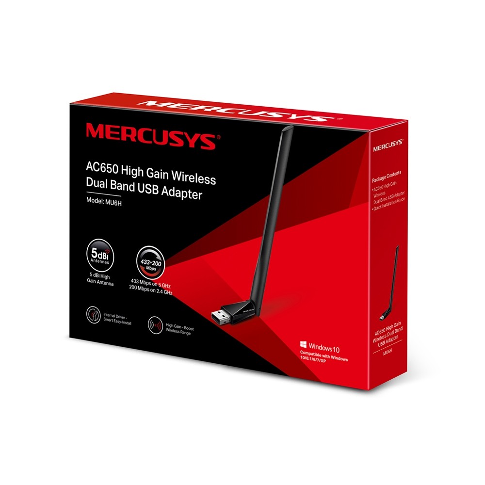 ADAPTADOR USB MERCUSYS INHALAMBRICO DUAL BAND HIGH GAIN AC650