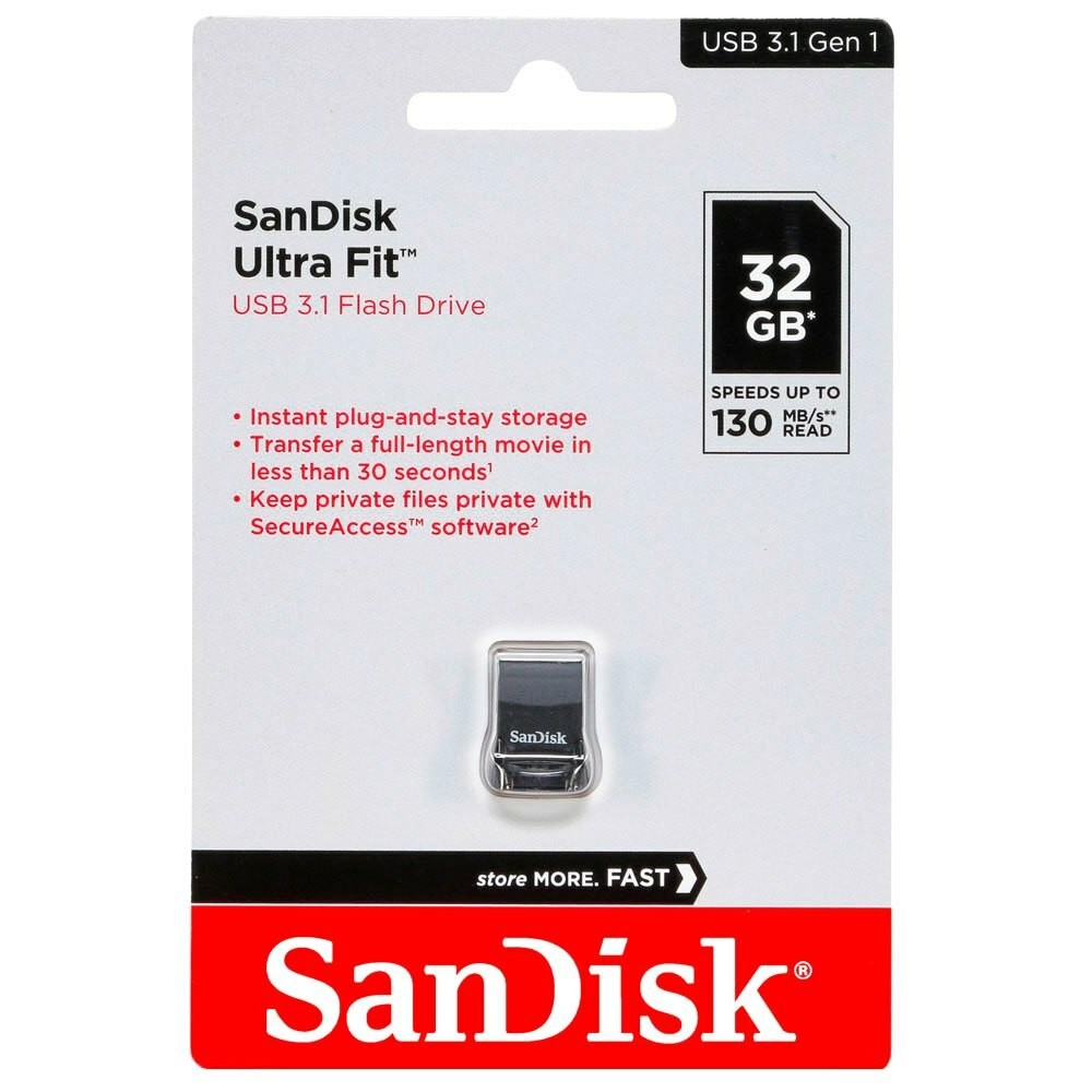 FLASH MEMORY SANDISK 32GB ULTRA FIT USB 3.2 HASTA 130MBS Black