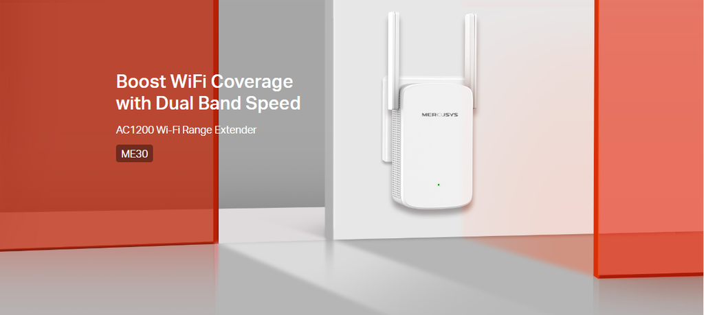 EXTENSOR DE RED MERCUSYS ME30 WI-FI AC1200 DUAL BAND 1X RJ45 100MB-S WHITE