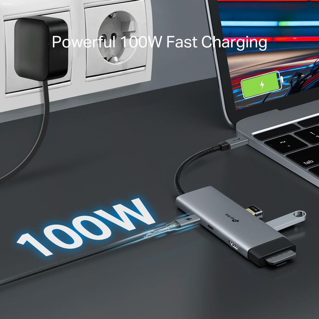 [HUBTPLUH7021C] HUB TP-Link USB Tipo-C 7 in 1 con Puerto HDMI 4K 60Hz. SD microSD Fast Charge Silver