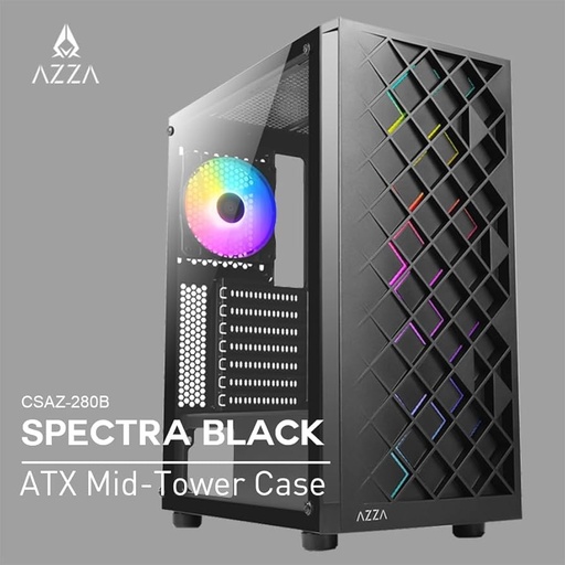 [TS-000796] CASE AZZA CSAZ-280B SPECTRA GAMING MID-TOWER ATX TEMPERED GLASS BLACK