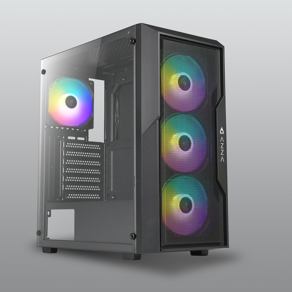 [CASAZZCSAZ-290] CASE AZZA FIGTHER AZ-290 Gaming Vidrio-Templado 7Slots 4 Ven. 2USB2.0 USB-3.0 RGB Mid Tower Black