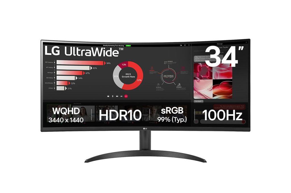 MONITOR LG 34Inch CURVO ULTRAWIDE VA WQHD 3440x1440 2HDMI DP sRGB 100Hz Black