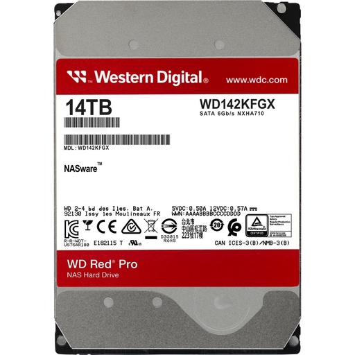 [HDDWDIWD142KFGX] DISCO DURO WESTERN DIGITAL Red Pro 14TB NAS 7200RPM SATA 6Gb-S 512MB-Cache 3.5INC.