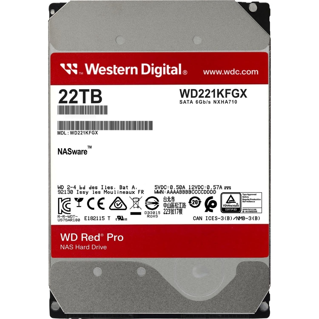 DISCO DURO WESTERN DIGITAL Red Pro 22TB NAS 7200RPM SATA 6Gb-S 512MB-Cache 3.5INC.