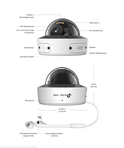 [CAMTPLINSIS285] CAMARA TP-LINK VIGI INSIGHT 285 TIPO DOMO 2.8MM INT-EXT 8MP VIS. NOCT. COLOR IP67 ENET POE DC12V