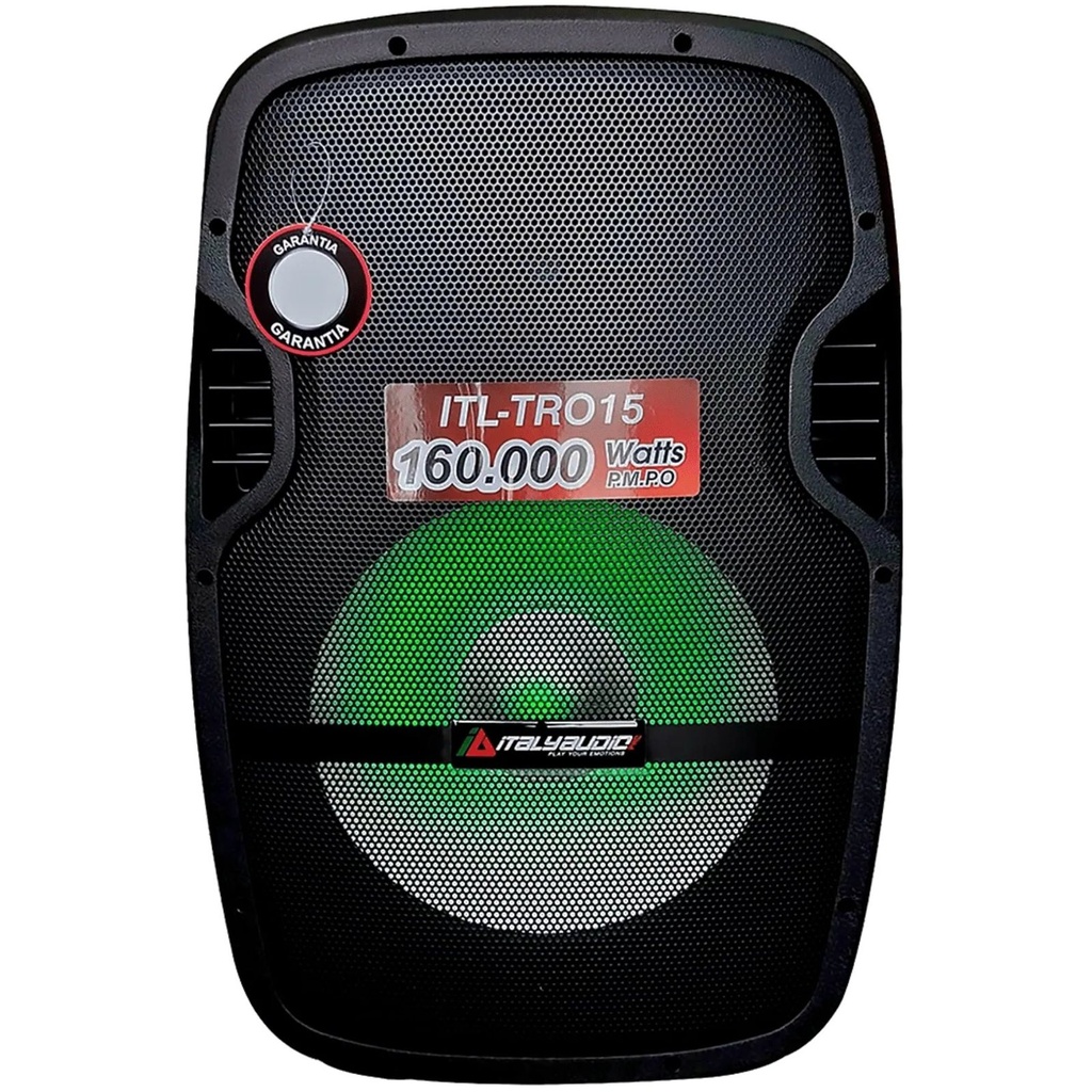 CAJA DE AUDIO ITALY ITL-TRO15 15Inch MP3 Pant-LED BT FM USB-SD RECARGABLE MIC STAND NEGRO