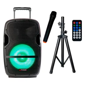 [PARITAITL-TRO15] CAJA DE AUDIO ITALY ITL-TRO15 15Inch MP3 Pant-LED BT FM USB-SD RECARGABLE MIC STAND NEGRO