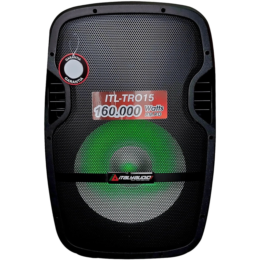 CAJA DE AUDIO ITALY ITL-TRO15 15Inch MP3 Pant-LED BT FM USB-SD RECARGABLE MIC STAND NEGRO