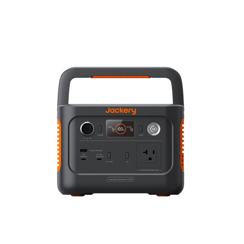 Portable Power Station Jackery 240 v2 256Wh LiFePO4 Battery 300w AC-100W con 40W Mini Panel Solar