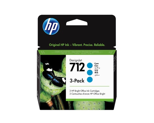 [3ED77A] HP 712 Cyan Ink Cartridge 3-Pack