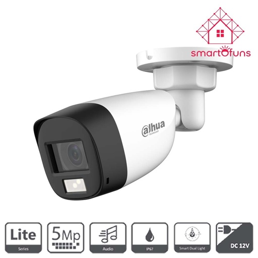 [HAC-HDW1500CLQN-IL-A] DAHUA 5MP Smart Dual Light HDCVI Fixed-focal Quick-to-install Eyeball