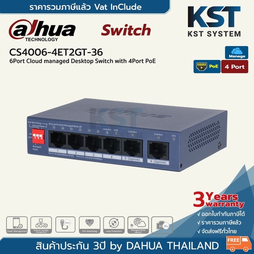 [DH-CS4006-4ET2GT-36] DAHUA 6-Port Cloud Managed Desktop Switch with 4-Port