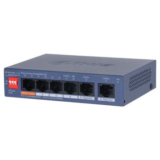 [DH-CS4006-4ET2GT-60] DAHUA SWITCH PoE 4P ETHERNET / 60W / 2 PUERTOS UPLINK