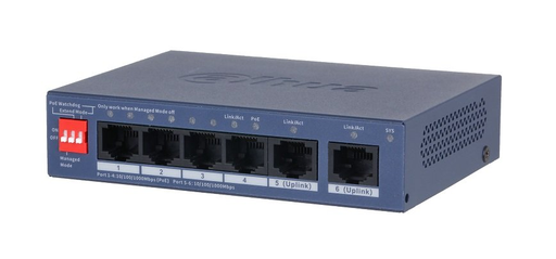 [DH-CS4006-4GT-36] DAHUA Switch PoE de 6 Puertos Gigabit/ 4 Puertos PoE 10/100/1000/
