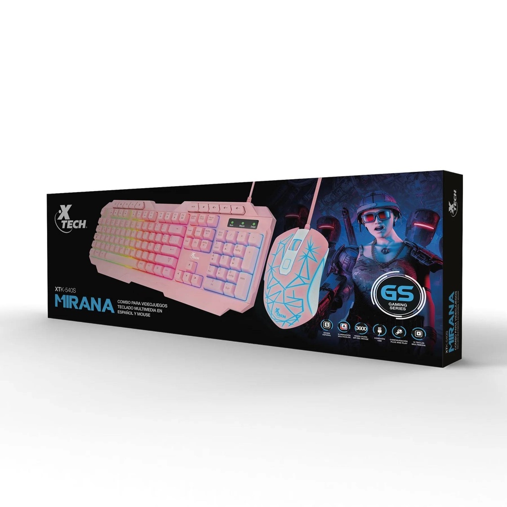 Xtech - Keyboard and mouse set - Wired - Spanish - USB - Pink - Gaming-XTK-540S