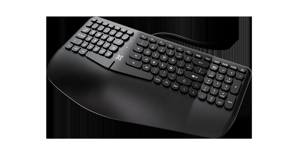 Klip Xtreme - Keyboard - Wired - Spanish - USB - Ergonomic Design - Black - Ergonomical