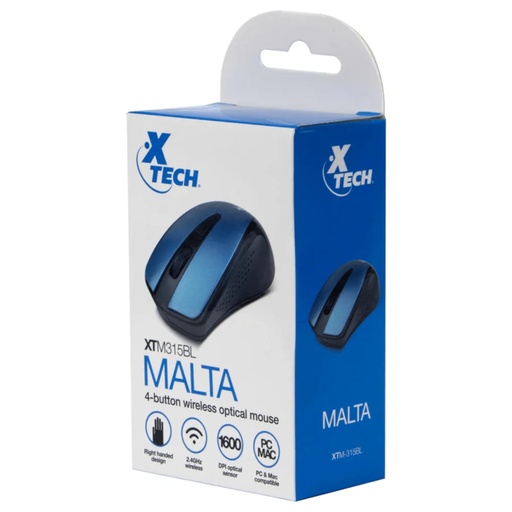 [XTM-315BL] Xtech - XTM-315BL - Mouse - 2.4 GHz - Wireless - Blue - 4-button 1600dpi