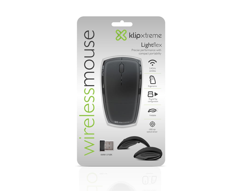 Klip Xtreme - Mouse - 2.4 GHz - Wireless - Gray - Foldable - 1000dpi
