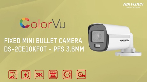 [DS-2CE10KF0T-LPFS 2.8mm] Hikvision ColorVu DS-2CE10KF0T-LPFS 2.8mm - surveillance camera - Fixed - Mini Bullet