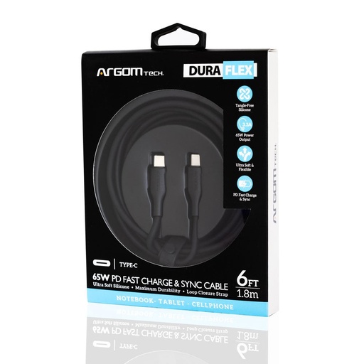 [CABARGCB0070BLK] CABLE ARGOM DE SILICONA TYPE C TO TYPE C 65W 1.8MTS DURA FLEX BLACK