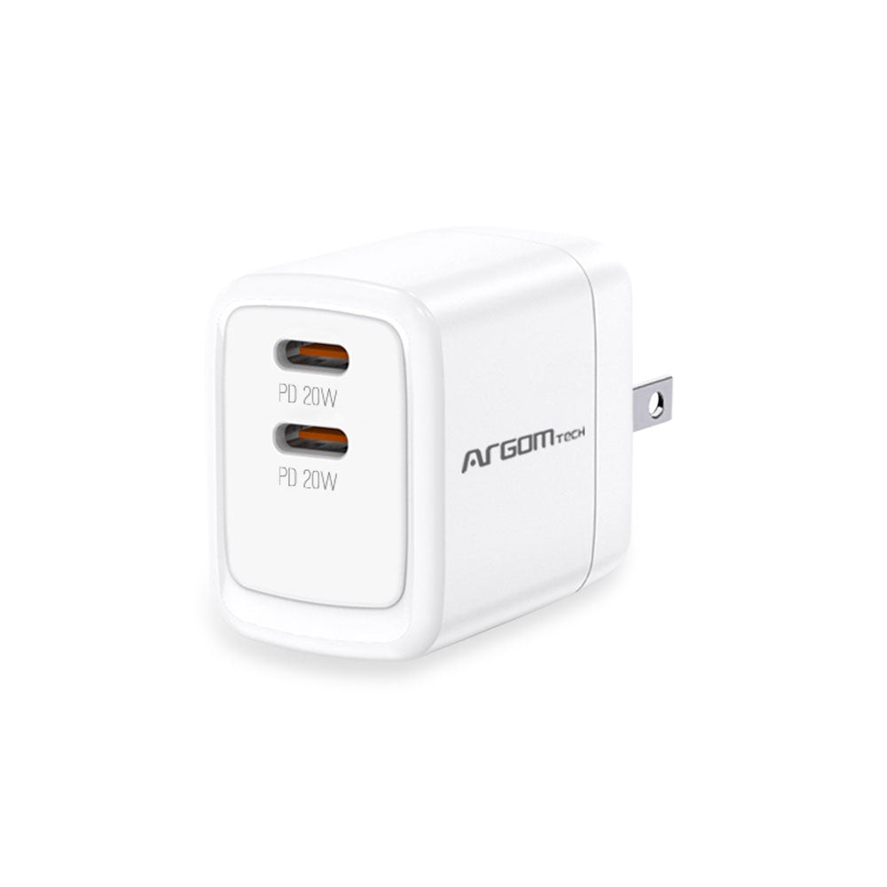 WALL CHARGER DUAL ARGOM 40W CARGA RAPIDA 2 CONT. TYPE-C BLANCO